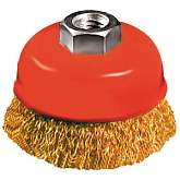 Корщетка-чашка, гайка М14, стальная латунированная волнистая проволока 100 мм, 39270