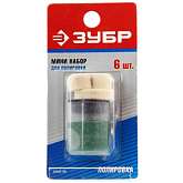 Мини-набор ЗУБР: Круг полир фетр 12,5x9,0мм 2шт,25х6,0,тверд фетр 10х19,0мм,оправка d3,2,L38мм,полир