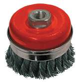 Корщетка-чашка, гайка М14, стальная витая проволока с бандажом, Профи 100 мм, 39510