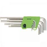 Набор ключей имбусовых HEX, 1,5–10 мм, 45x, закаленные,  9 шт., удлиненные ,  никель.//Сибртех 12318