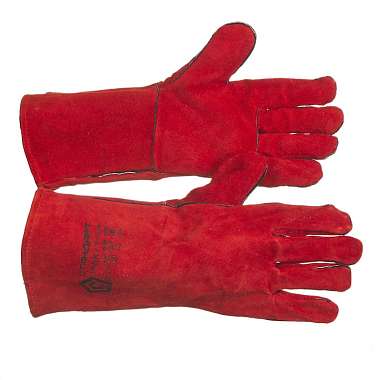 Краги цельно спилковые с подкладкой 370мм ТРЕК красные