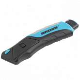 Нож,рем-монтаж,трехкомп. рукоятка,кнопочный авто выброс/возврат лезвия,175 мм +5 з.л// GROSS 78879